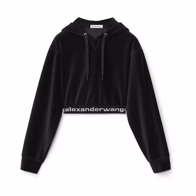 (Women) Alexander Wang SS21 Logo Stretch Pullover Hoodie Black for Women 4CC1211197-001