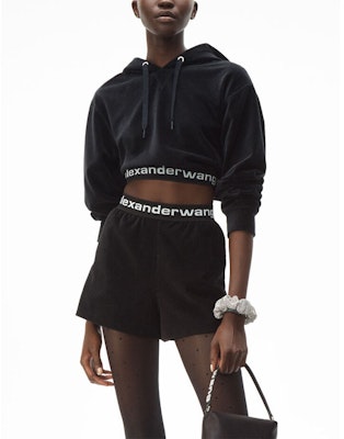 (W) 알렉산더 왕 SS21 로고 스트레치 풀오버 후디 블랙 여성용 4CC1211197-001 Lookbook (W) 알렉산더 왕 SS21 로고 스트레치 풀오버 후디 블랙 여성용 4CC1211197-001