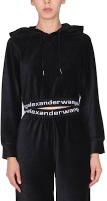 (W) 알렉산더 왕 SS21 로고 스트레치 풀오버 후디 블랙 여성용 4CC1211197-001 Sizing (W) 알렉산더 왕 SS21 로고 스트레치 풀오버 후디 블랙 여성용 4CC1211197-001