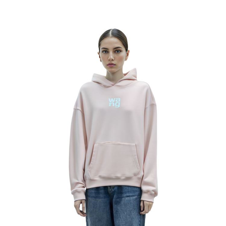 Cheap (W) Alexander Wang SS21 Logo Hoodie Sweatshirt Merah Jambu Foam. UCC1211023-683