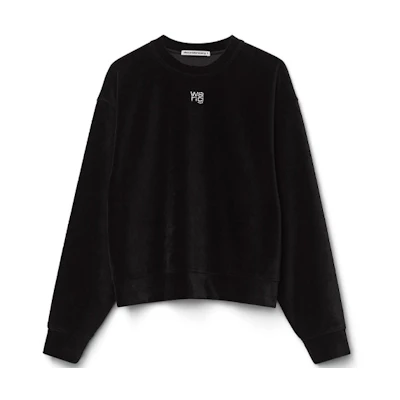 (Women) Alexander Wang SS21 Rhinestone Logo Black Long Sleeve Sweatshirt Women 4CC3211265-001