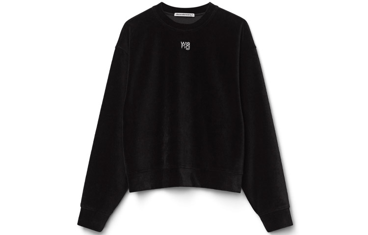 Order (W) 알렉산더 왕 SS21 블랙 라인스톤 로고 여성 긴팔 맨투맨 4CC3211265-001