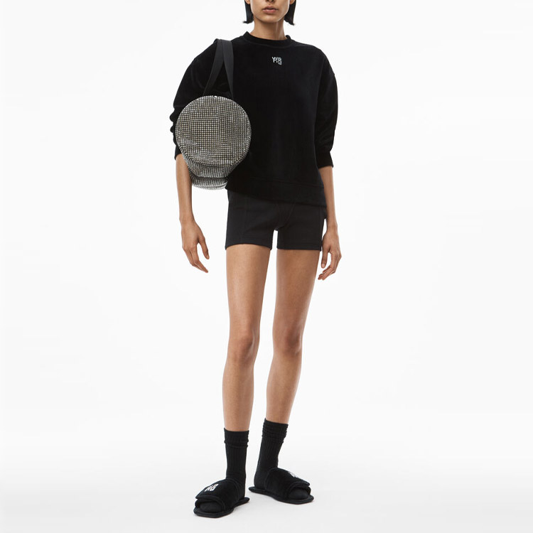 Shop (W) 알렉산더 왕 SS21 블랙 라인스톤 로고 여성 긴팔 맨투맨 4CC3211265-001