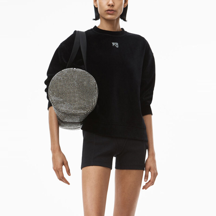 Details for (W) 알렉산더 왕 SS21 블랙 라인스톤 로고 여성 긴팔 맨투맨 4CC3211265-001