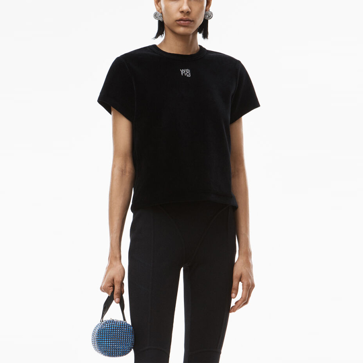 (Women) Alexander Wang SS21 Rhinestone Logo Short Sleeve T-Shirt Black 4CC3211253-001 圖 5