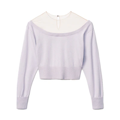 (Women) Alexander Wang SS21 Sheer Mesh Cropped Cashmere Sweater Women’s Pink Purple 1KC2193129-532