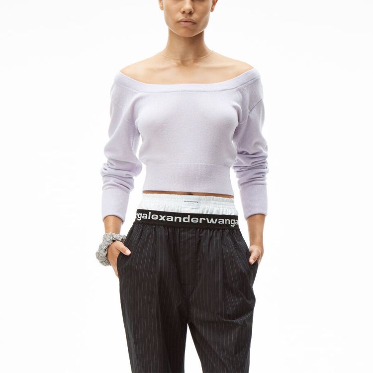 Lookbook (Women) Alexander Wang SS21 Sheer Mesh Cropped Cashmere Sweater Women’s Pink Purple 1KC2193129-532