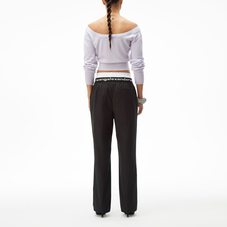 Shop (Women) Alexander Wang SS21 Sheer Mesh Cropped Cashmere Sweater Women’s Pink Purple 1KC2193129-532