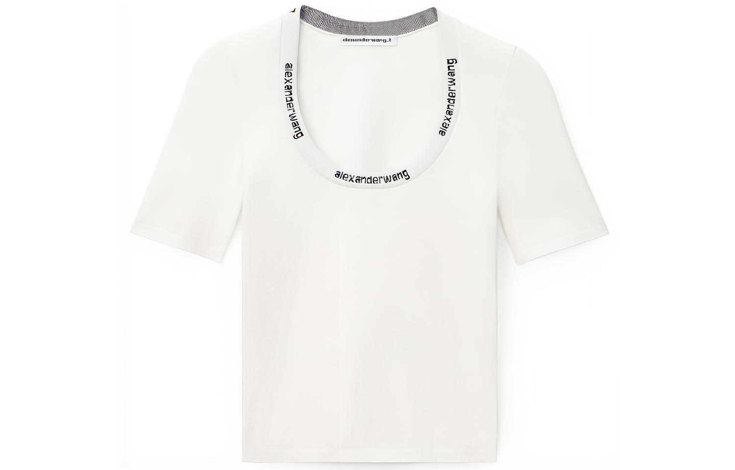 (Women) Alexander Wang SS21 Short Sleeve Slim Fit Tee White with Logo Trim 4KC2201057-104