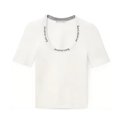 (Women) Alexander Wang SS21 Short Sleeve Slim Fit Tee White with Logo Trim 4KC2201057-104