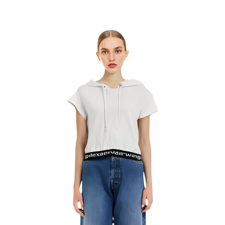 Sizing (W) 알렉산더 왕 SS21 화이트 캐주얼 반소매 후디. 4CC1201106-111