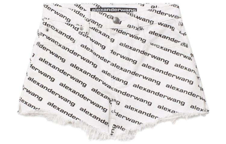 (Women) Alexander Wang SS21 White Logo Print Frayed Shorts 4DC1214899-985