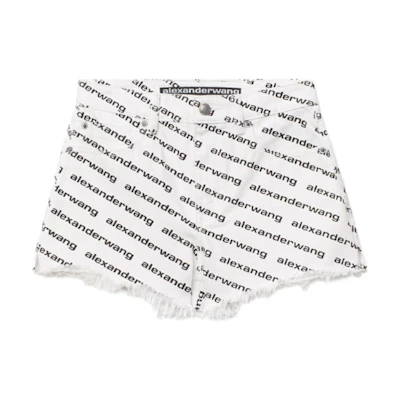 (Women) Alexander Wang SS21 White Logo Print Frayed Shorts 4DC1214899-985