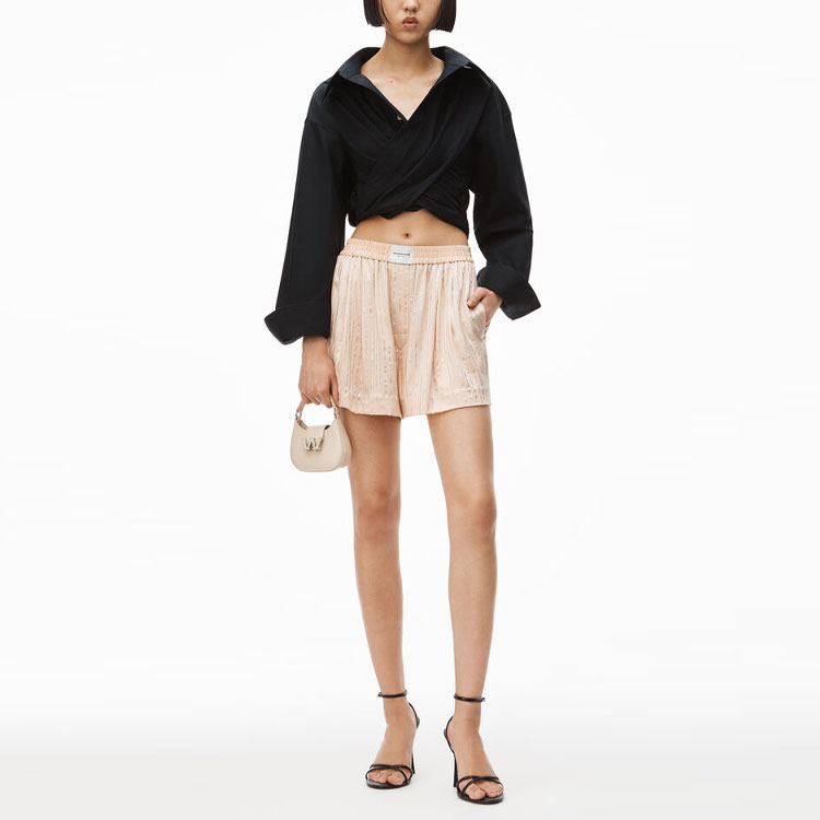 Lookbook (Women) Alexander Wang SS22  Black Cropped Long-Sleeve Draped Crossover Shirt 4WC2221329-001