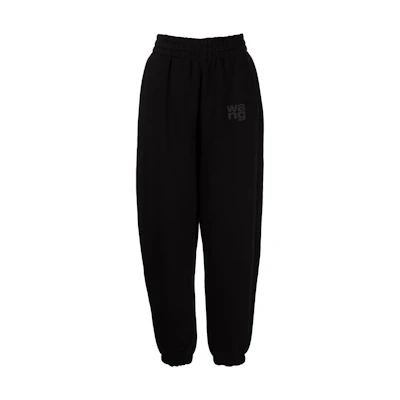 (Women) Alexander Wang SS22 Black Elastic Logo Print Track Pants. 4CC32-2434-8001