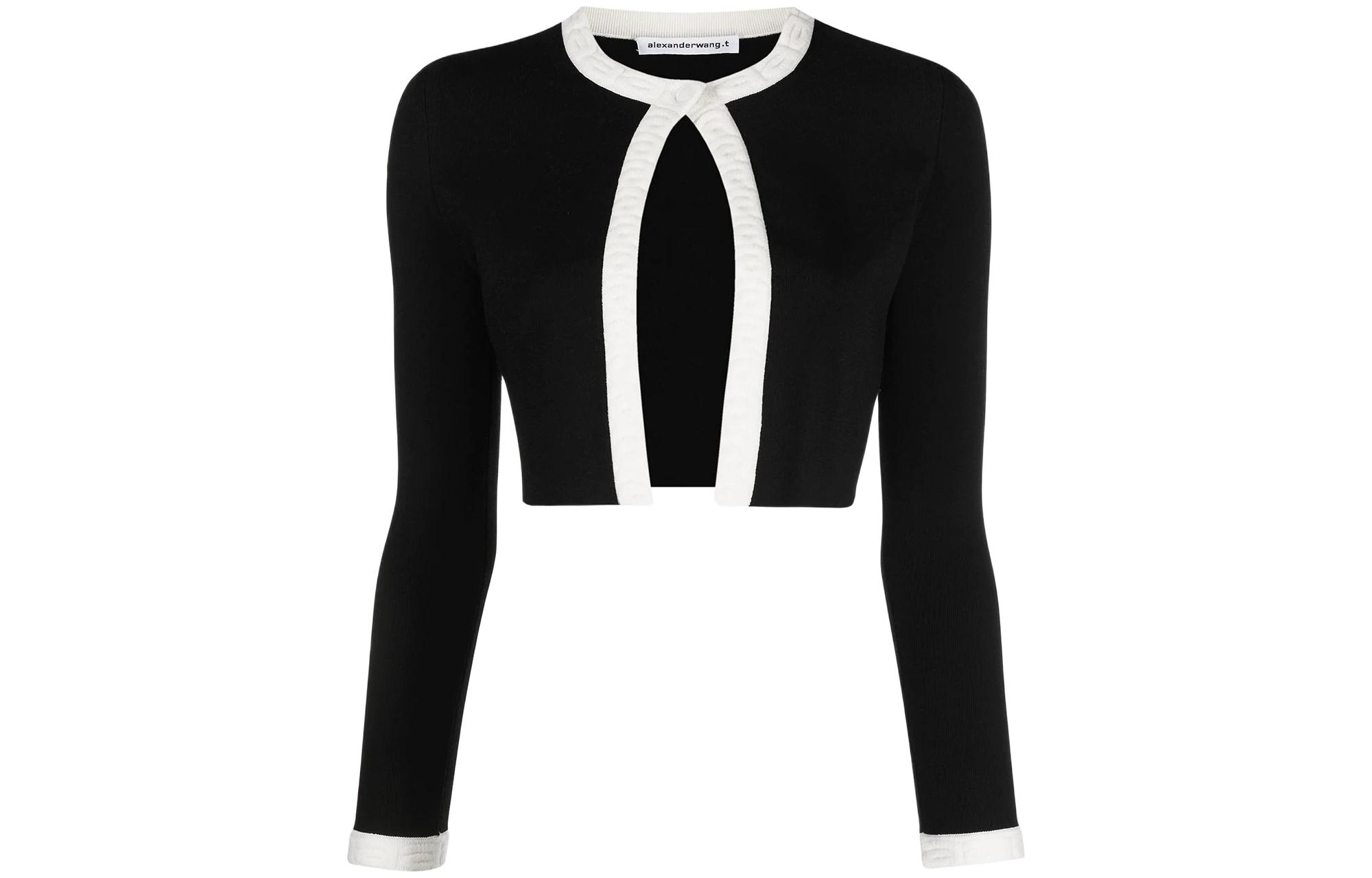 (Women) Alexander Wang SS22  Black Logo Trim Short Knit Top 4KC1223013-965