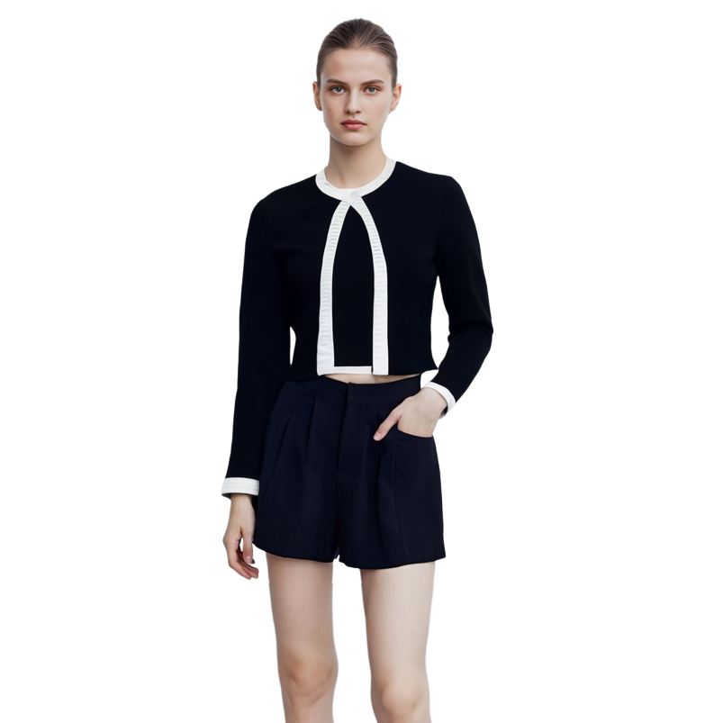 Details for (W) 알렉산더 왕 SS22 블랙 로고 트림 쇼트 니트 탑 4KC1223013-965