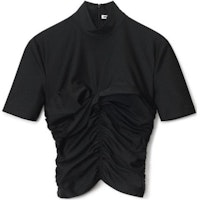 (Women) Alexander Wang SS22 Black Ruched Mock Neck Slim Fit Short Sleeve T-Shirt 4CC3221350-001 (Women) Alexander Wang SS22 Black Ruched Mock Neck Slim Fit Short Sleeve T-Shirt 4CC3221350-001