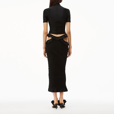 (W) アレキサンダーワン SS22 ブラック ルーシュ モックネック スリムフィット Tシャツ 4CC3221350-001 Shop (W) アレキサンダーワン SS22 ブラック ルーシュ モックネック スリムフィット Tシャツ 4CC3221350-001