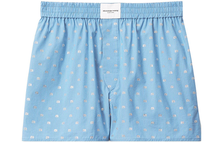 (Women) Alexander Wang SS22  Blue Crystal-Stripped Print Boxing Shorts. 1WC1234553-492