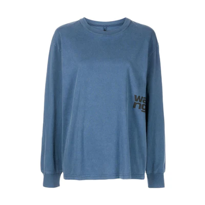 (Women) Alexander Wang SS22 Blue Long-Sleeve Tee with Side Logo Print. 4CC3211254-470