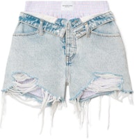 (Women) Alexander Wang SS22 Blue Patchwork Distressed Denim Shorts. 4DC2224087-270 (Women) Alexander Wang SS22 Blue Patchwork Distressed Denim Shorts. 4DC2224087-270