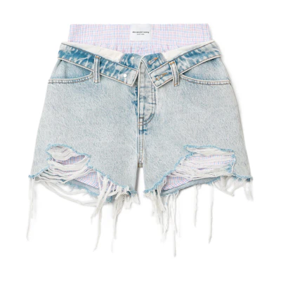 (Women) Alexander Wang SS22 Blue Patchwork Distressed Denim Shorts. 4DC2224087-270