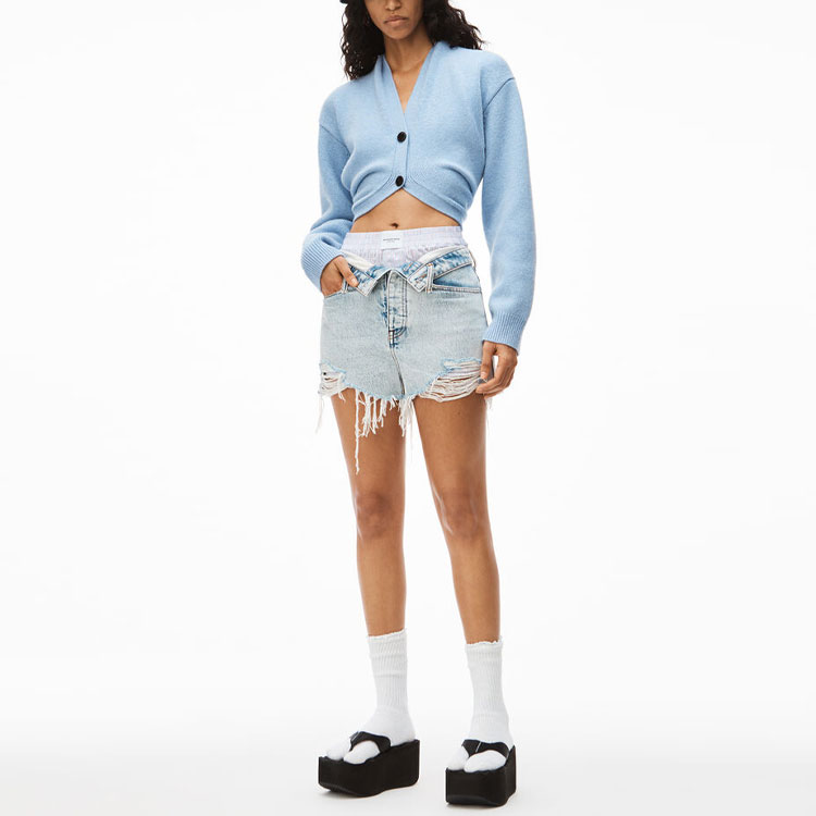 Lookbook (Women) Alexander Wang SS22  Blue Patchwork Distressed Denim Shorts. 4DC2224087-270