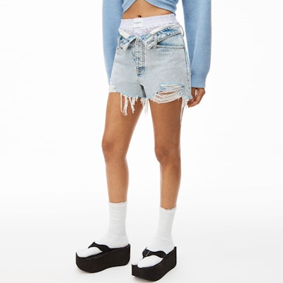 (Women) Alexander Wang SS22 Blue Patchwork Distressed Denim Shorts. 4DC2224087-270 Purchase (Women) Alexander Wang SS22 Blue Patchwork Distressed Denim Shorts. 4DC2224087-270