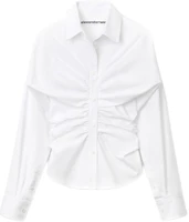 (Women) Alexander Wang SS22 Cotton Poplin Sleeve Pleated Hourglass Shirt 1WC2221611-100 (Women) Alexander Wang SS22 Cotton Poplin Sleeve Pleated Hourglass Shirt 1WC2221611-100
