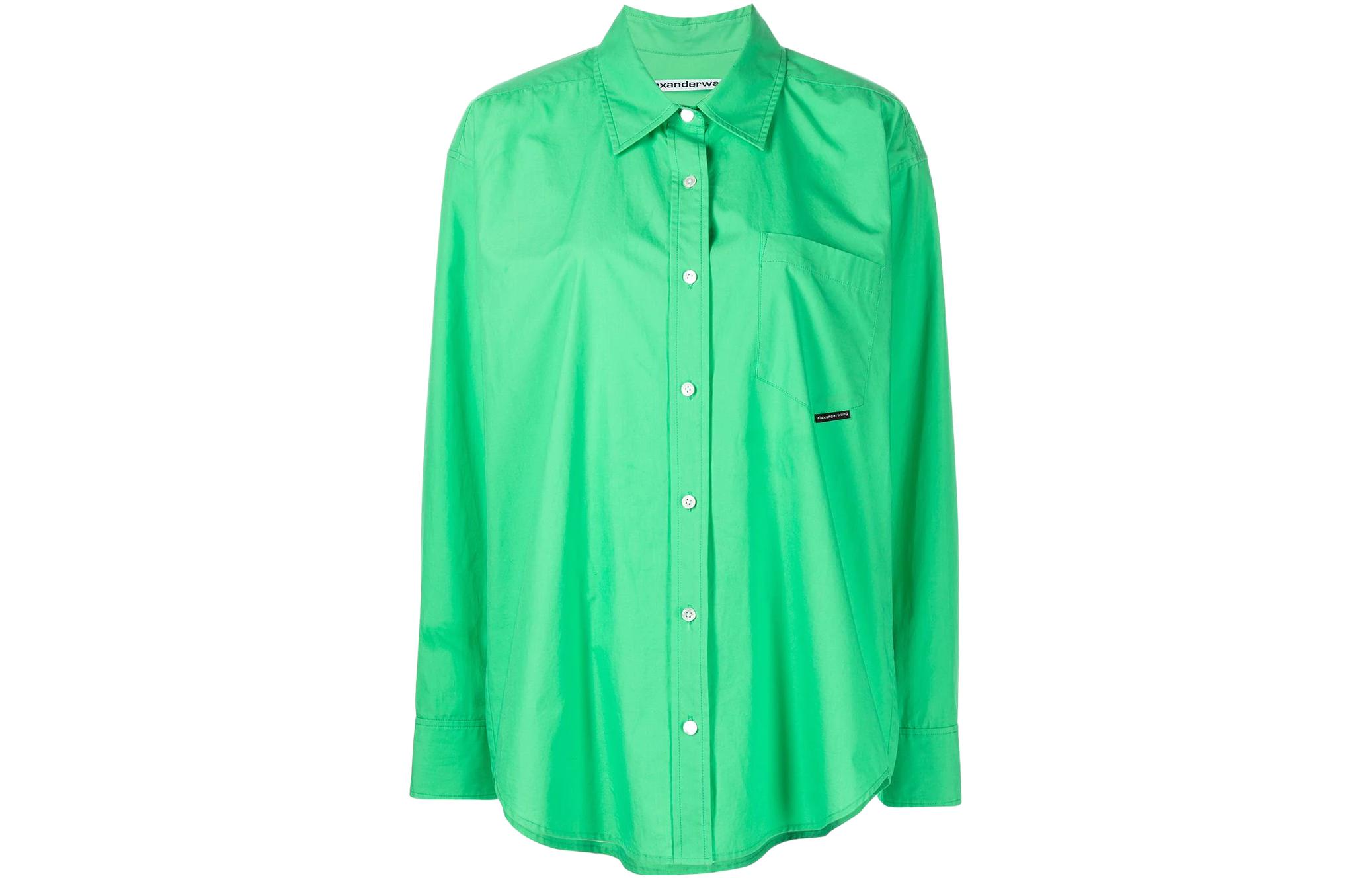 (Women) Alexander Wang SS22  Green Long Sleeve Button-Up Shirt. 4WC2221318-328