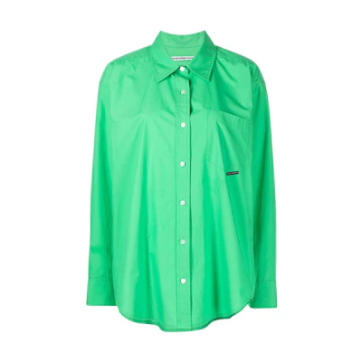 (Women) Alexander Wang SS22 Green Long Sleeve Button-Up Shirt. 4WC2221318-328