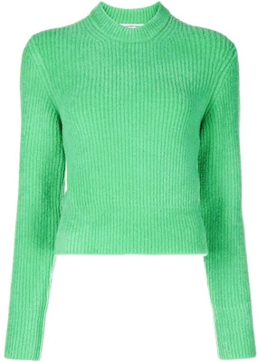 (Women) Alexander Wang SS22 Green Ribbed Wool Pullover Sweater. 4KC1221006-310 Order (Women) Alexander Wang SS22 Green Ribbed Wool Pullover Sweater. 4KC1221006-310