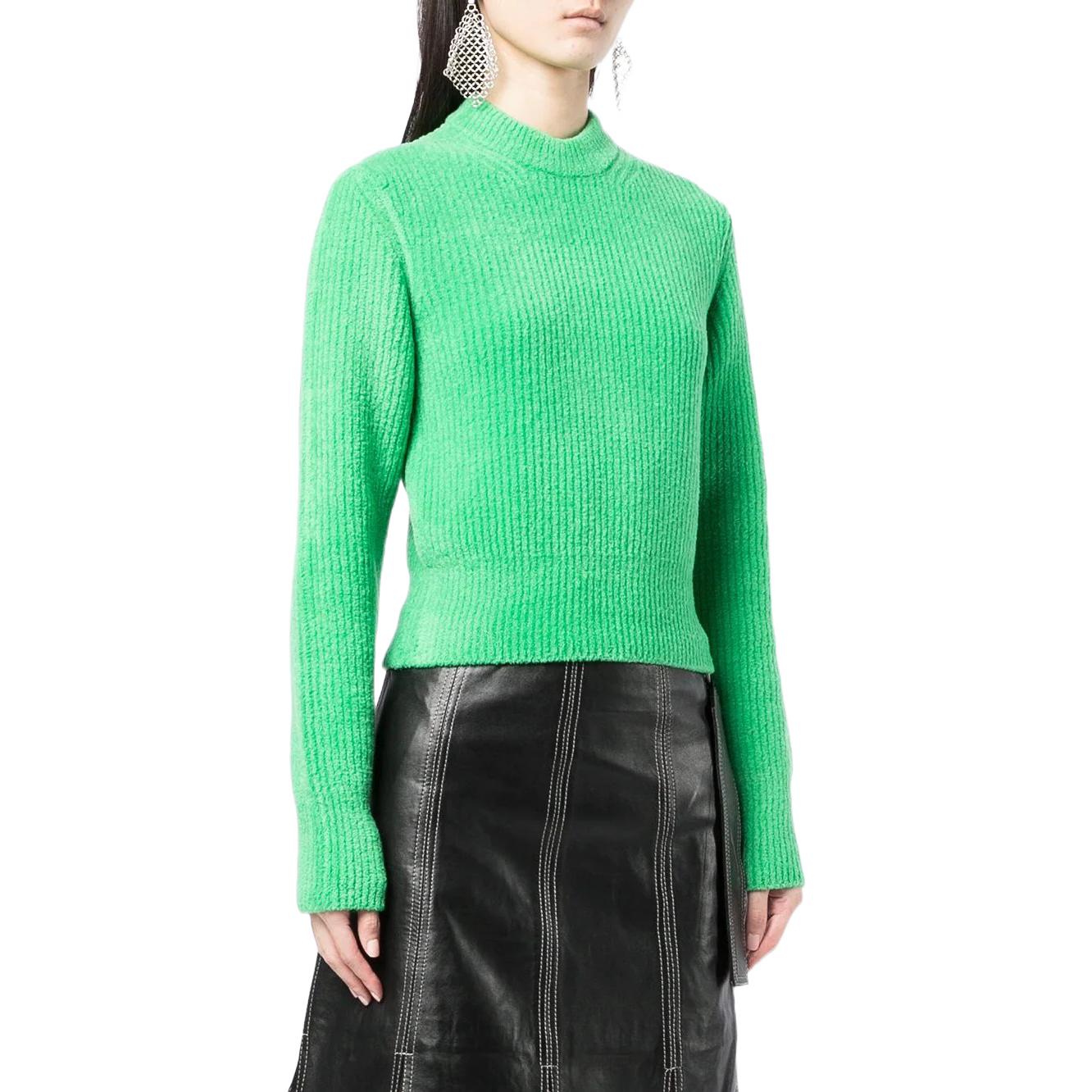Shop (Women) Alexander Wang SS22  Green Ribbed Wool Pullover Sweater. 4KC1221006-310