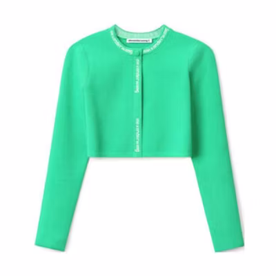 (Women) Alexander Wang SS22 Green Slim-Fit Knit Sweater with Logo Trim. 4KC2213076-328