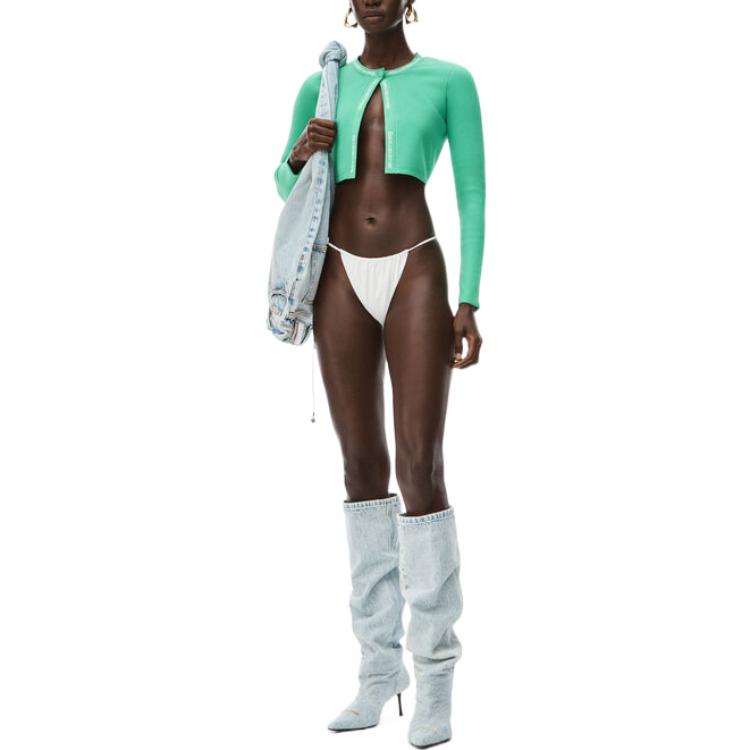 Lookbook (W) Alexander Wang SS22 Sweater Rajut Slim Fit Hijau dengan Logo Trim. 4KC2213076-328