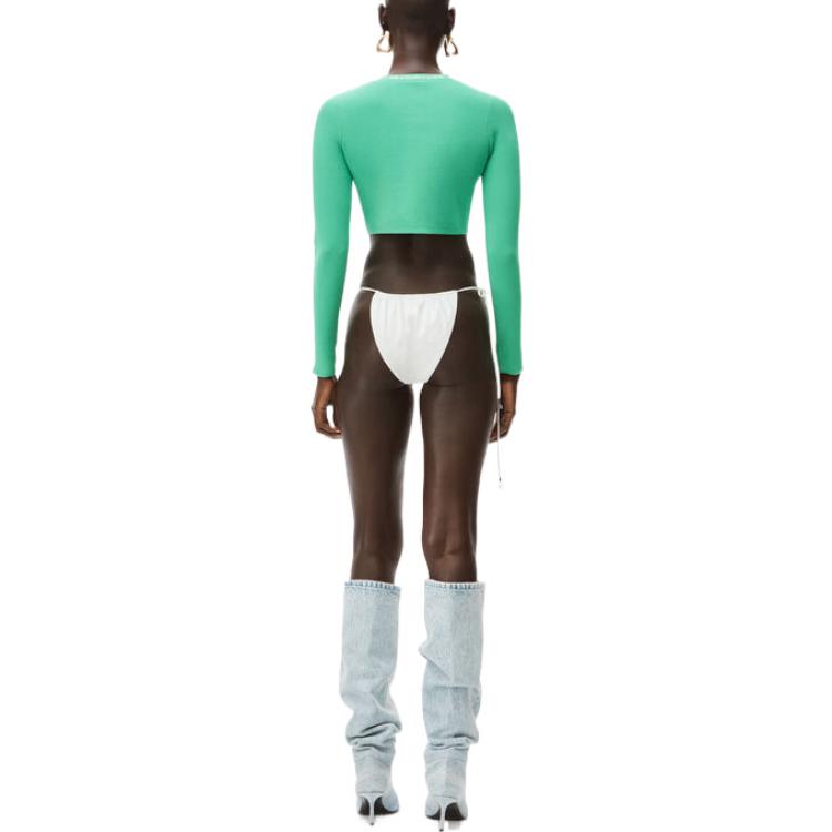 Purchase (W) Alexander Wang SS22 Sweater Rajut Slim Fit Hijau dengan Logo Trim. 4KC2213076-328