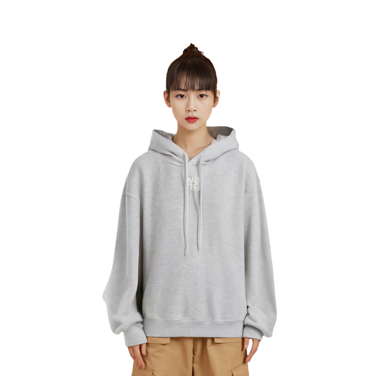 Details for (Women) Alexander Wang SS22  Grey Pullover Hoodie with Rubber Logo. 4CC3222069-050