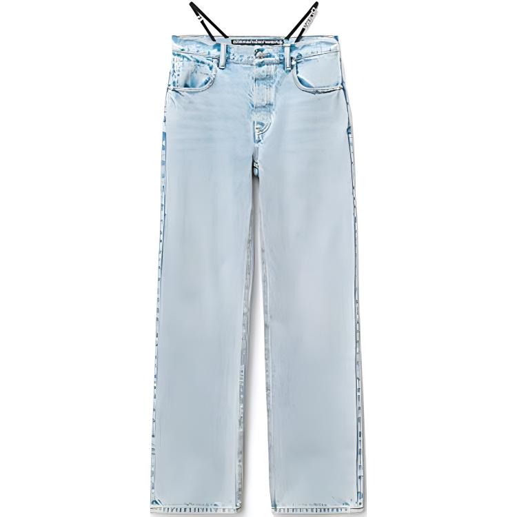 (Women) Alexander Wang SS22  Light Blue Rhinestone Logo Skinny Denim Jeans. 4DC1224067-270