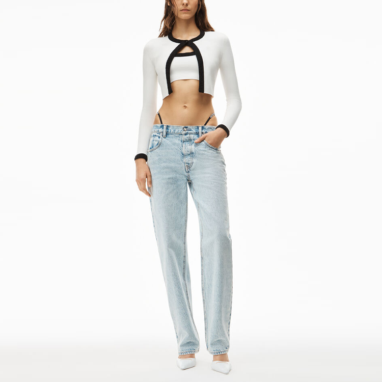 Lookbook (W) 亚历山大王SS22浅蓝色水钻标志紧身牛仔裤 4DC1224067-270