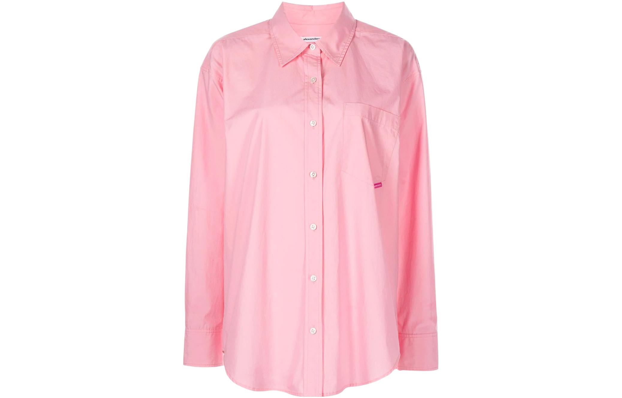 (Women) Alexander Wang SS22  Pink Solid Button-Up Long-Sleeve Shirt. 4WC2221318-958