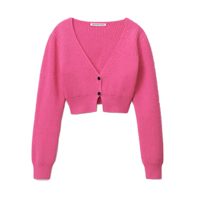 (Women) Alexander Wang SS22 Pink V-Neck Wool Knit Cardigan Long Sleeve Top. 4KC3223011-679