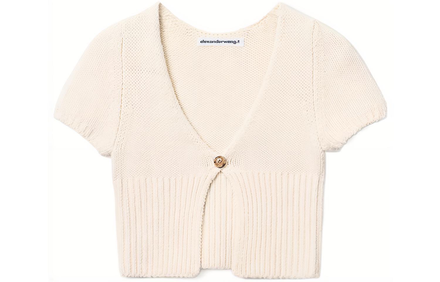 (Women) Alexander Wang SS22  Slim-Fit Ribbed V-Neck Cotton Knit Top Soft White 4KC2223017-104