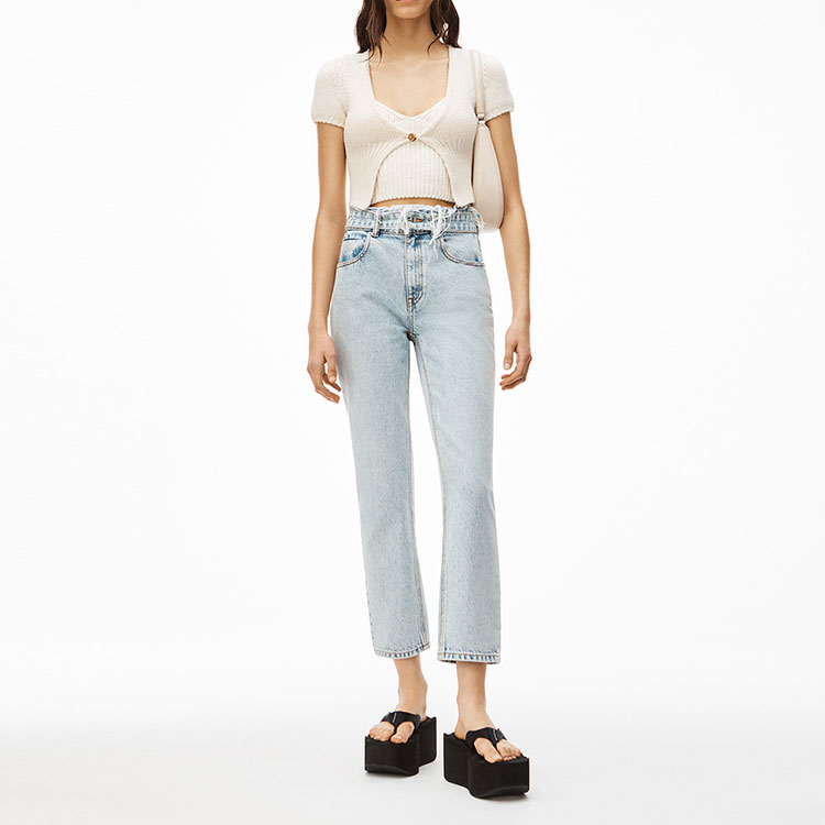 Lookbook (W) Alexander Wang SS22 Atasan Slim-Fit Rajut Cotton Leher V Putih Lembut 4KC2223017-104