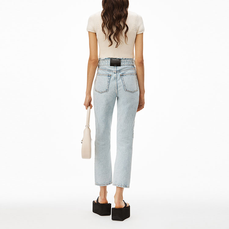 Shop (W) Alexander Wang SS22 Atasan Slim-Fit Rajut Cotton Leher V Putih Lembut 4KC2223017-104