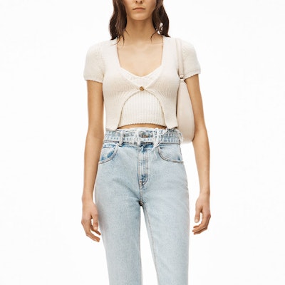 (W) 亚历山大王 SS22 修身罗纹V领棉质针织上衣柔白色 4KC2223017-104 Purchase (W) 亚历山大王 SS22 修身罗纹V领棉质针织上衣柔白色 4KC2223017-104