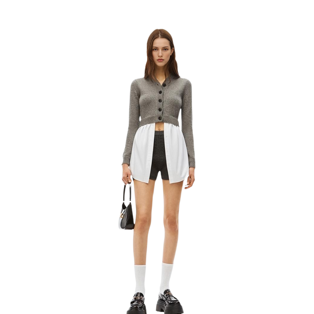 Lookbook (Women) Alexander Wang SS22  Solid Color Wool Knit Cardigan Light Gray. 4KC3223024-056