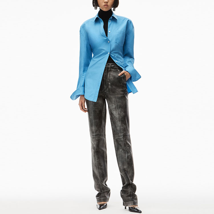 Lookbook (Women) Alexander Wang SS22  Solid Long Sleeve Shirt Sky Blue 1WC1221552-437