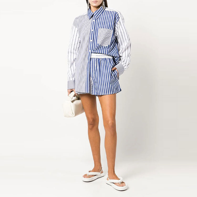 Lookbook (W) アレキサンダー ワン SS22 ストライプ コットン カジュアル ショーツ ブルー 4WC3224344-412