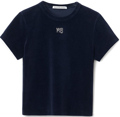 (W) Alexander Wang SS22 海軍藍短袖水晶天鵝絨Logo T恤 4CC3211253-409 Order (W) Alexander Wang SS22 海軍藍短袖水晶天鵝絨Logo T恤 4CC3211253-409
